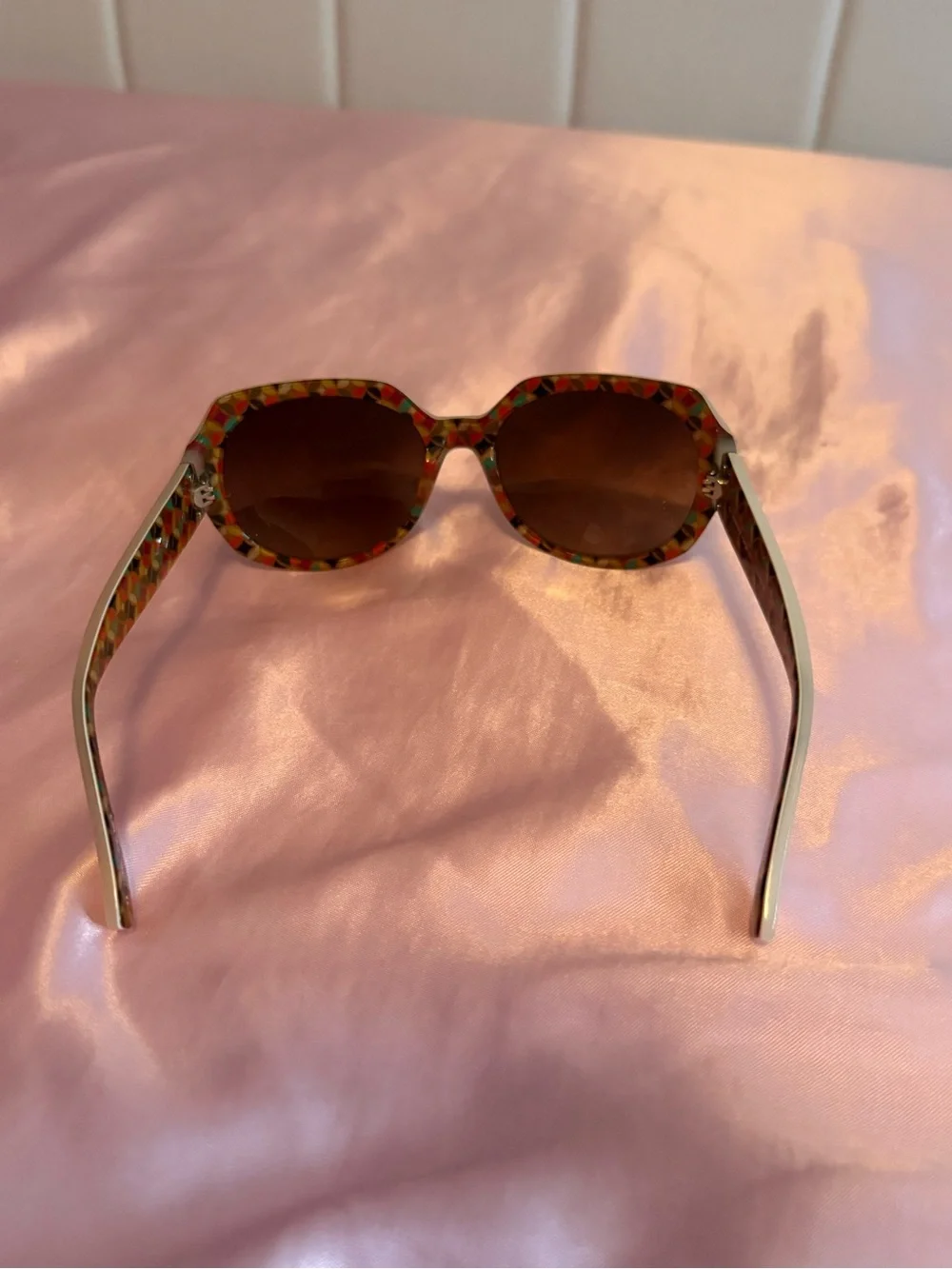 Fossil Hannah Cream Sunglasses with Brown Lenses and Colorful Geometric Interior